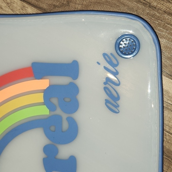 AE Aerie "STAY REAL" Rainbow Wet Dry Swimsuit Zippered Bag Pouch Vented - Picture 2 of 5